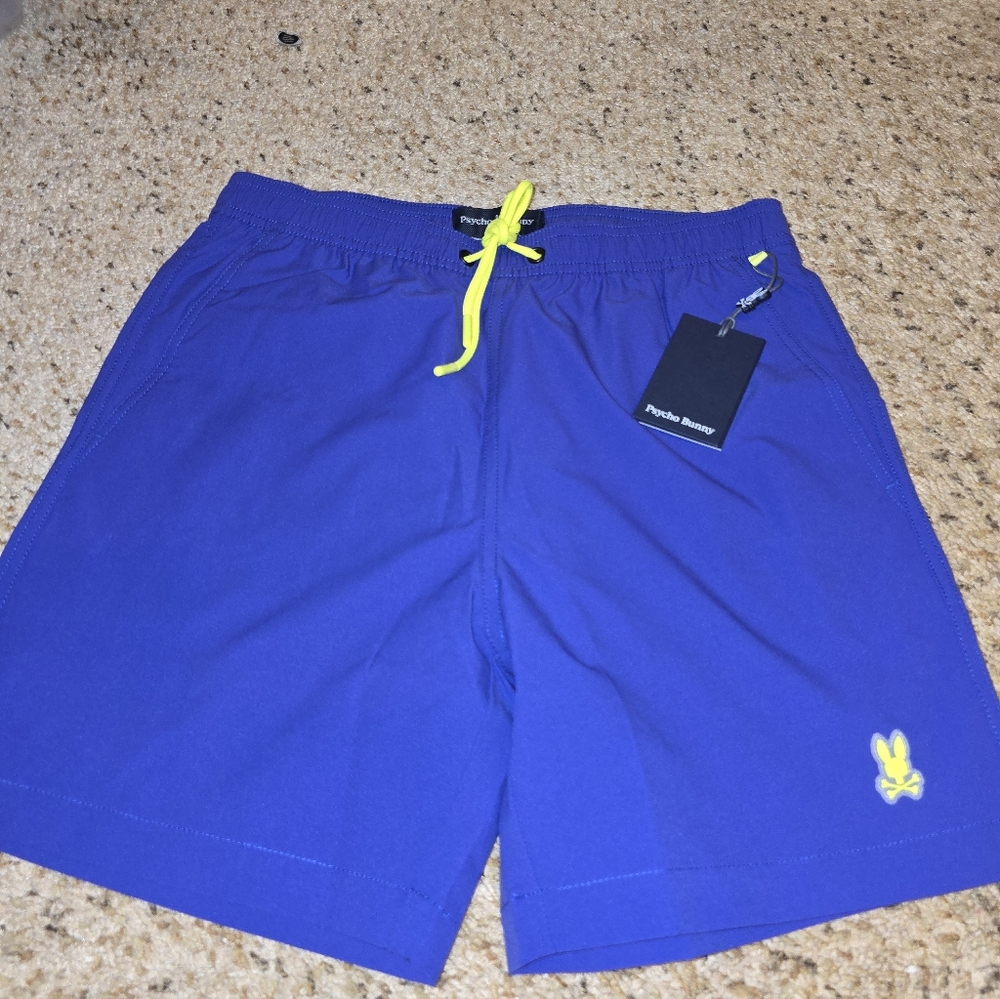 Psycho Bunny Cobalt Blue Swim Trunks with Neon Yellow Drawstring